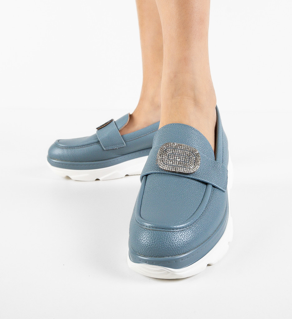 Pantofi casual de vara din piele eco cu talpa de 5cm Albastri de Dama Comozi QING Lonaza