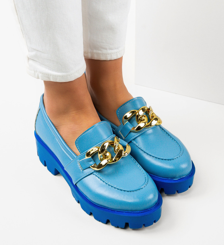 Pantofi casual de oras trendy Albastri de Dama Moderni Wow Shoes Gely cu lant auriu