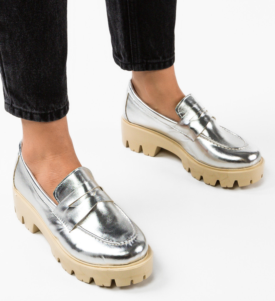 Pantofi fashion sclipitori casual Argintii de Dama Stilati Wow Shoes Kardy cu talpa din spuma