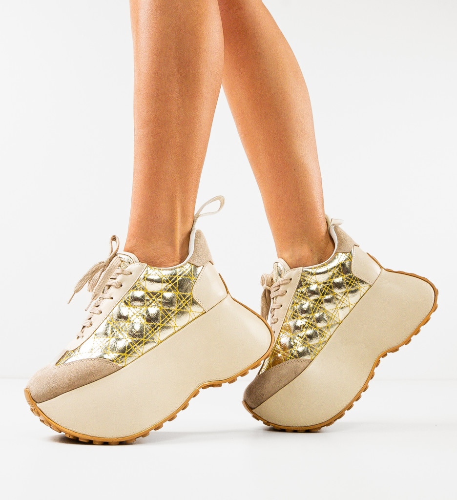Pantofi casual Aurii de Dama Eleganti Wow Shoes Fokarta cu comanda online