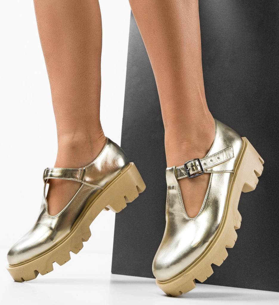 Pantofi casual trendy stralucitori Aurii de Dama Moderni Wow Shoes Lybon