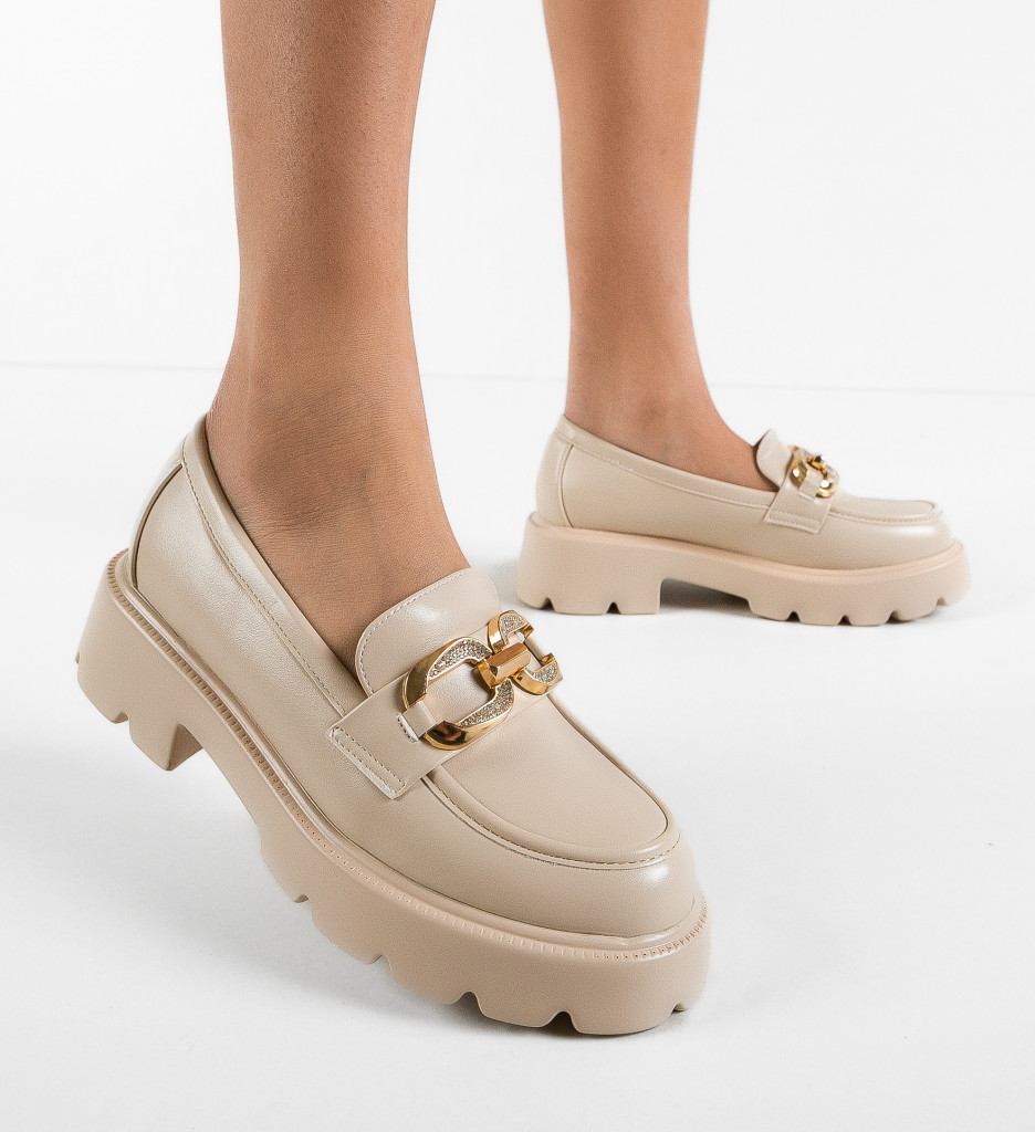 Pantofi casual din piele eco Bej de Dama Trendy Carolie Dotar cu talpa de 5cm comozi