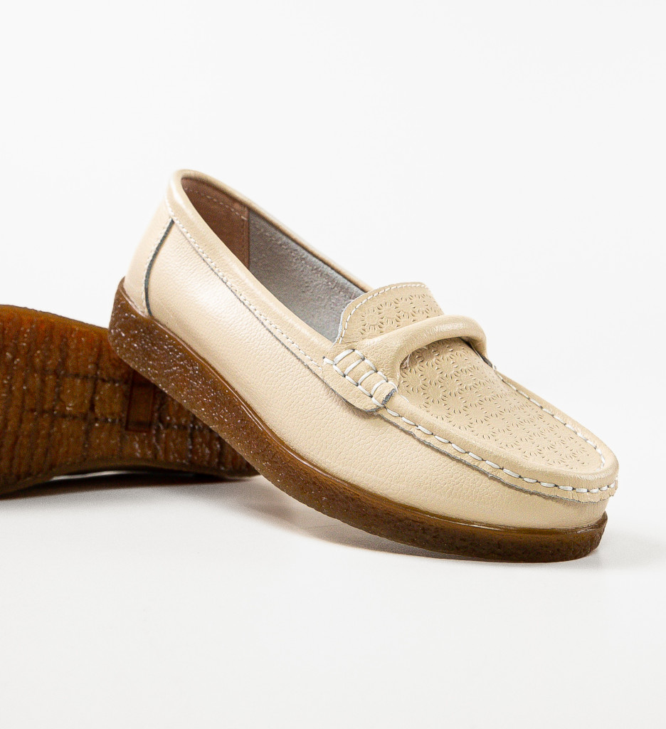 Pantofi usori din piele naturala casual Bej de Dama Versatili Botinelli Pedikan cu talpa de 2cm