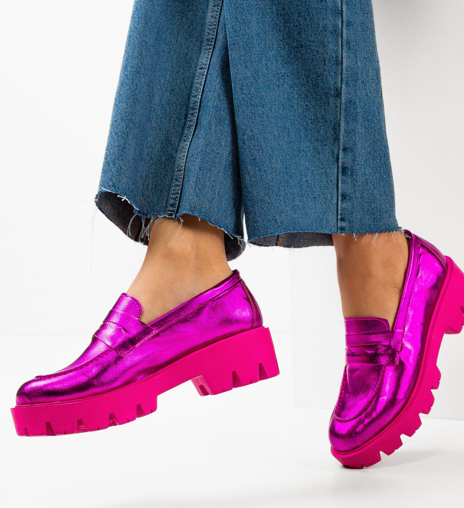 Pantofi fashion luciosi casual cu talpa de 5.5cm Fucsia de Dama Versatili Wow Shoes Kardy