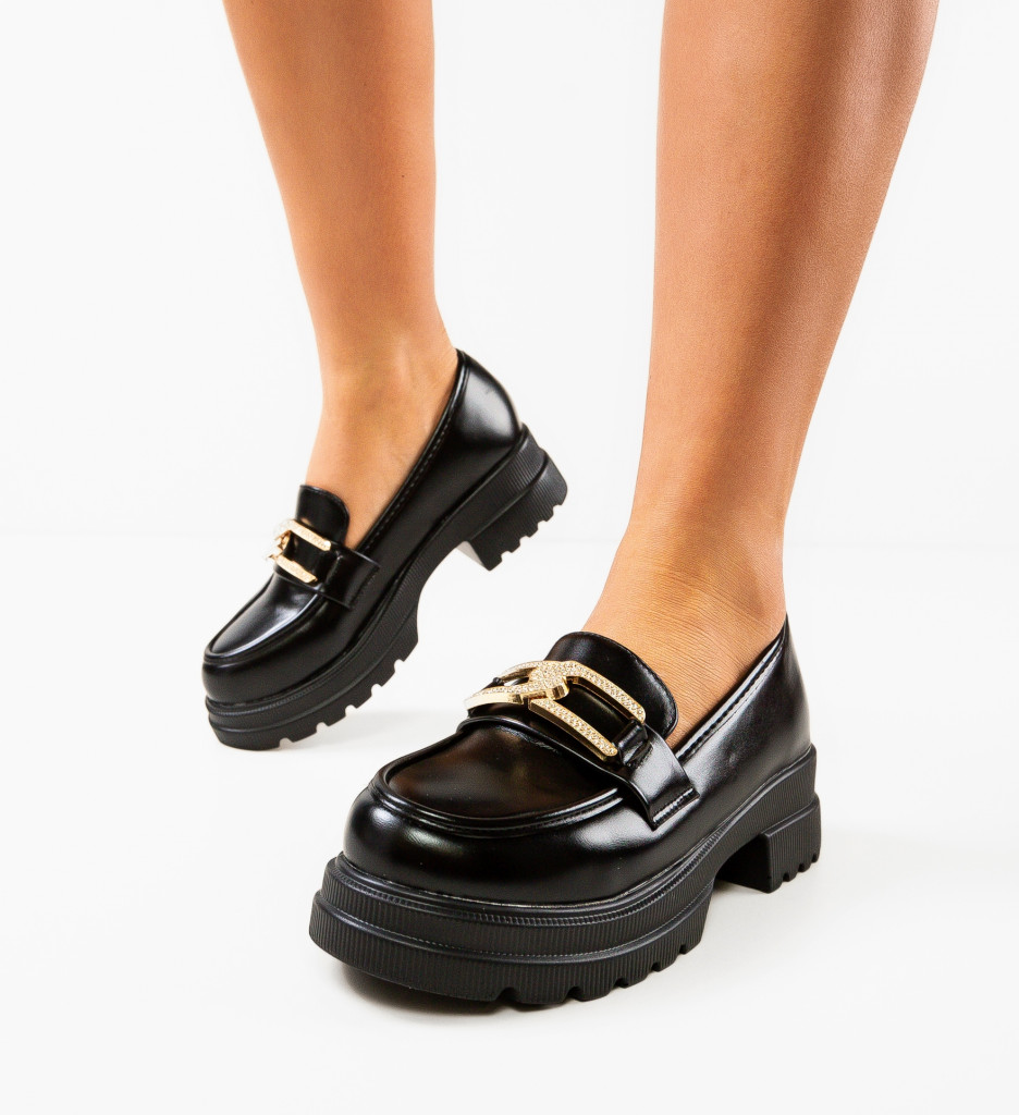 Pantofi lacuiti casual Negri de Dama Eleganti Hebe Iason din piele eco cu platforma de 5cm