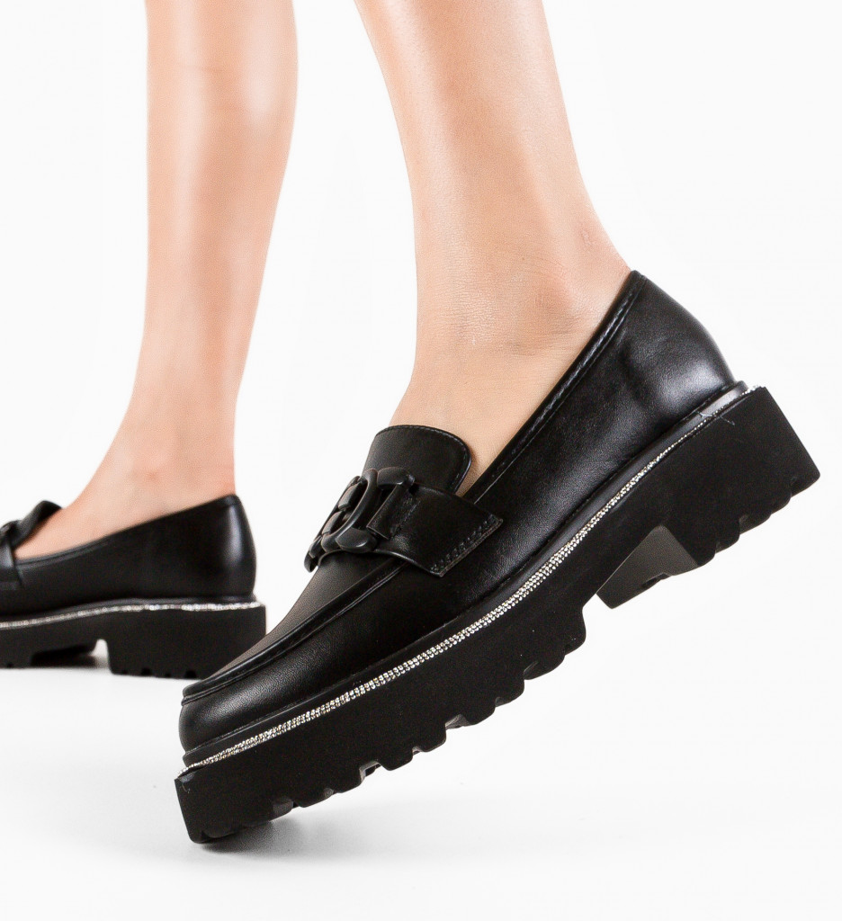 Pantofi inalti casual Negri de Dama Moderni Hebe Layton din piele eco cu varf rotund
