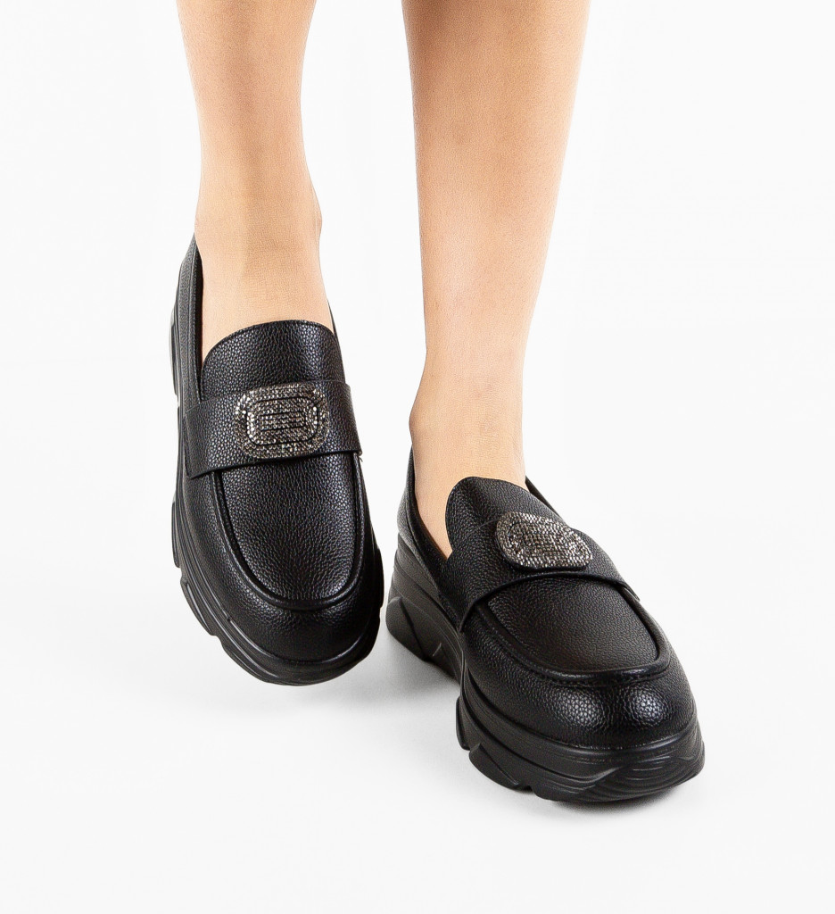 Pantofi cu talpa joasa de 5cm casual Negri de Dama Stilati QING Lonaza de vara