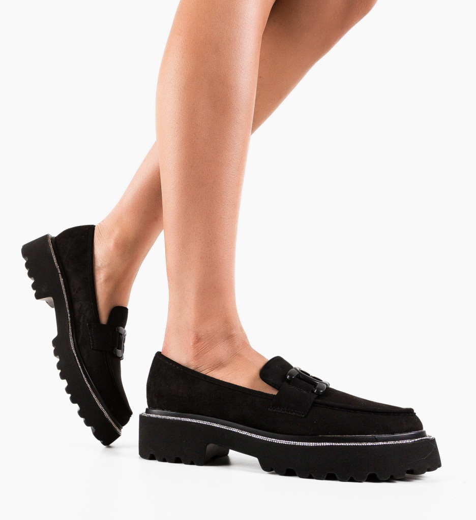 Pantofi casual slip-on office Negri de Dama Trendy Hebe Layton din piele eco intoarsa