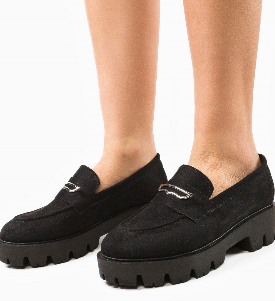 Pantofi casual Negri de Dama Trendy Wow Shoes Beikrols din piele eco intoarsa cu varful rotund