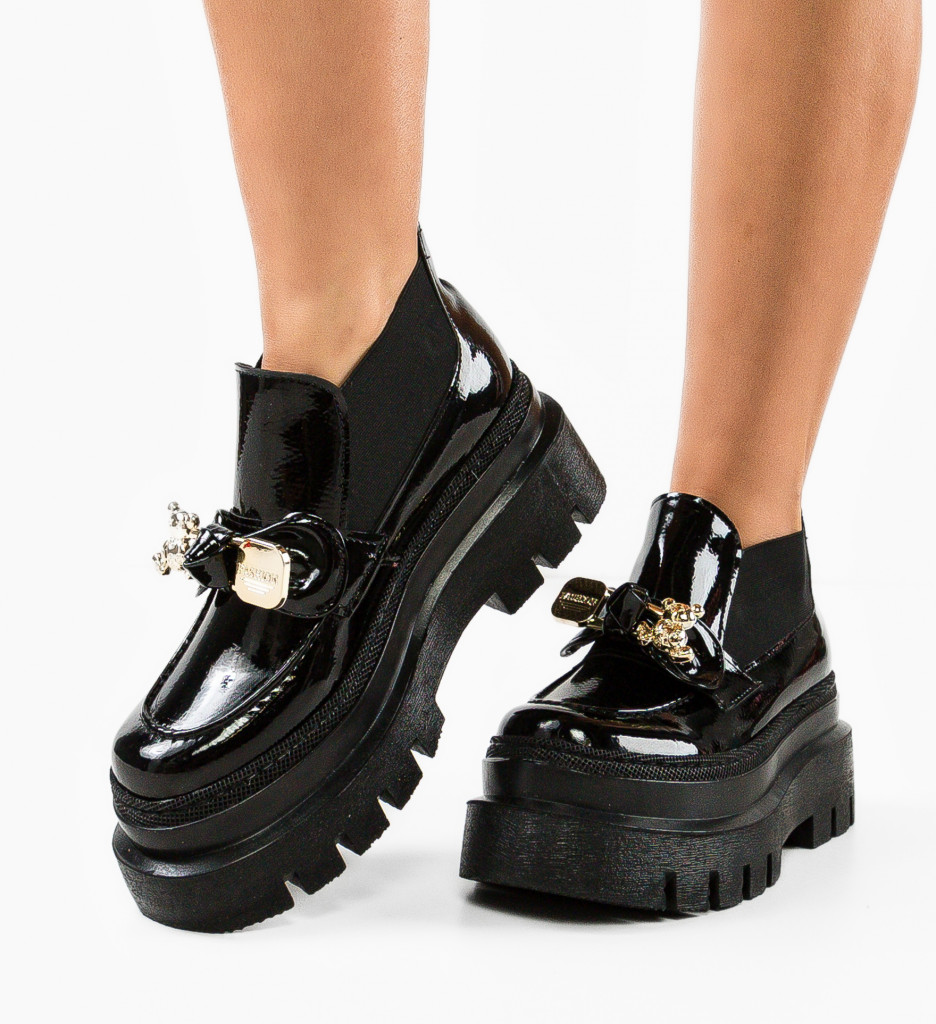 Pantofi lacuiti inalti casual Negri de Dama Versatili Wow Shoes Bearya cu platforma