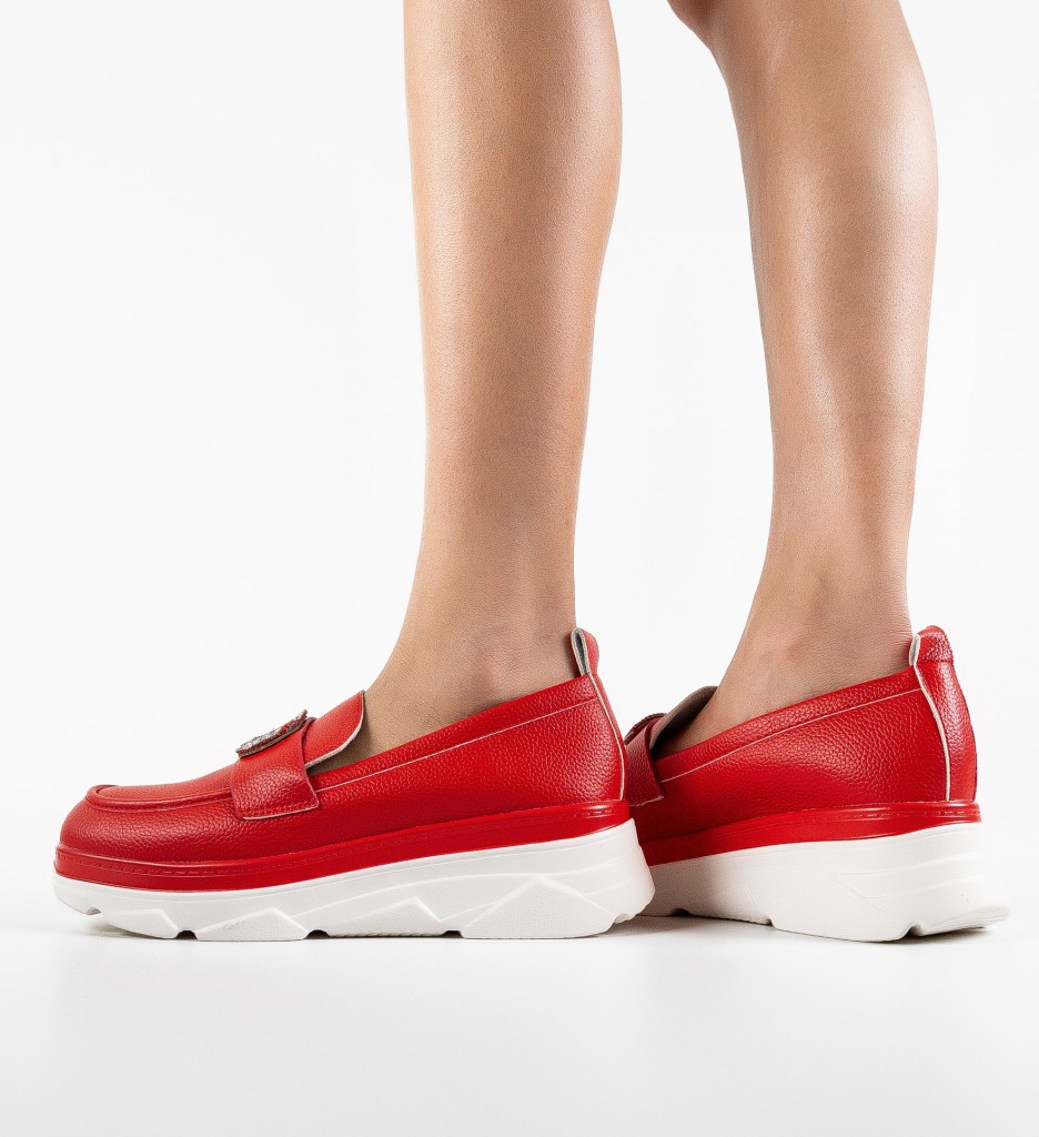 Pantofi casual de oras din piele eco Rosii de Dama Moderni QING Lonaza cu varful rotund