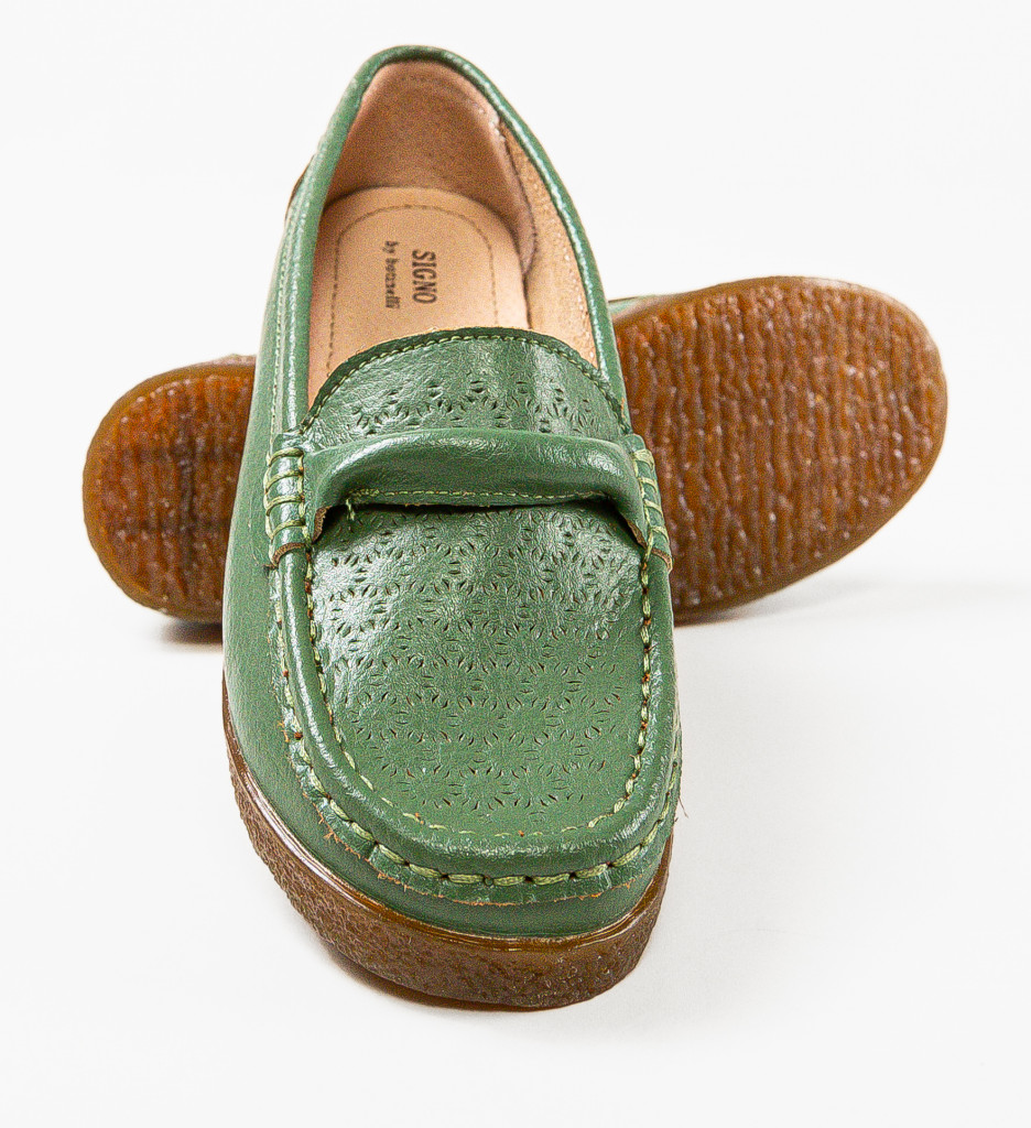 Pantofi casual Verzi de Dama Chic Botinelli Pedikan din piele naturala cu talpa de 2cm