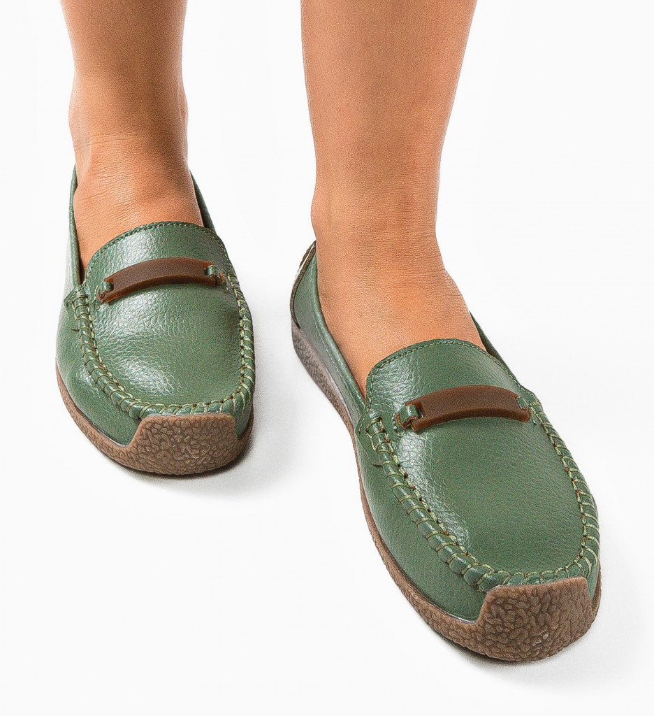 Pantofi casual Verzi de Dama Moderni Botinelli Shakeit din piele naturala cu varful intors
