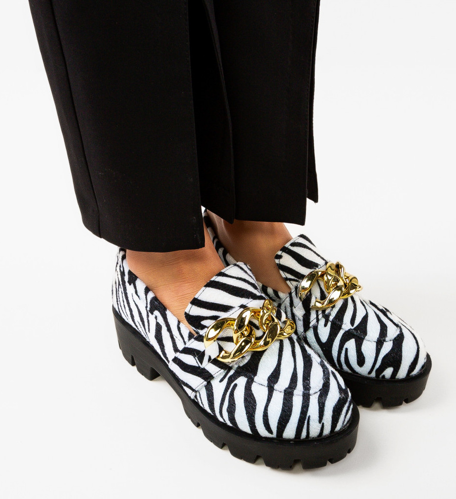 Pantofi casual chic cu imprimeu Zebra de Dama Trendy Wow Shoes Gely cu talpa de 5.5cm