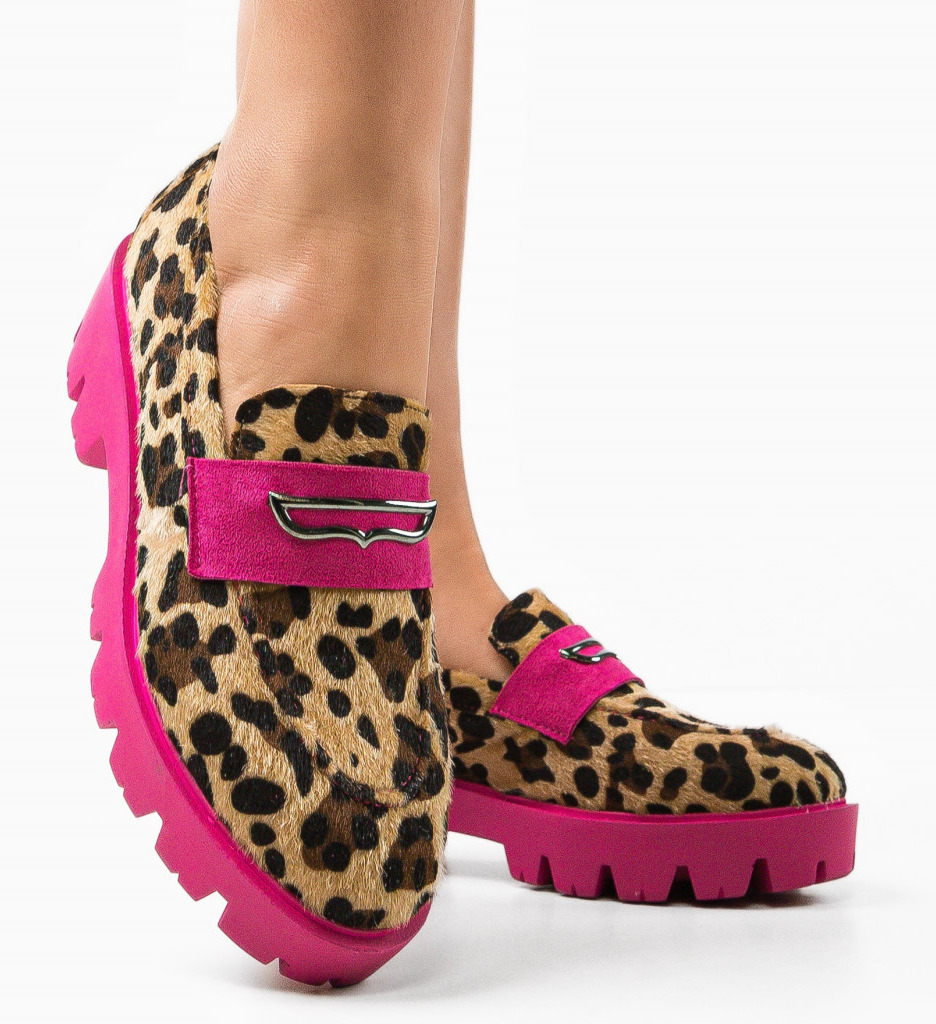 Pantofi casual cu animal print imitatie blana Dama Chic Wow Shoes Beikrols cu talpa 5cm