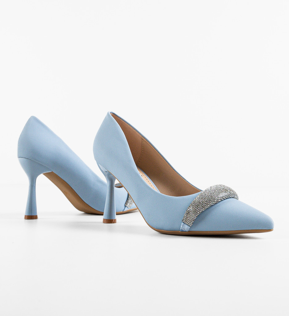 Pantofi eleganti din piele eco sidefata cu toc de 8.5cm Albastri de Seara SFINX(LULU) Kadar