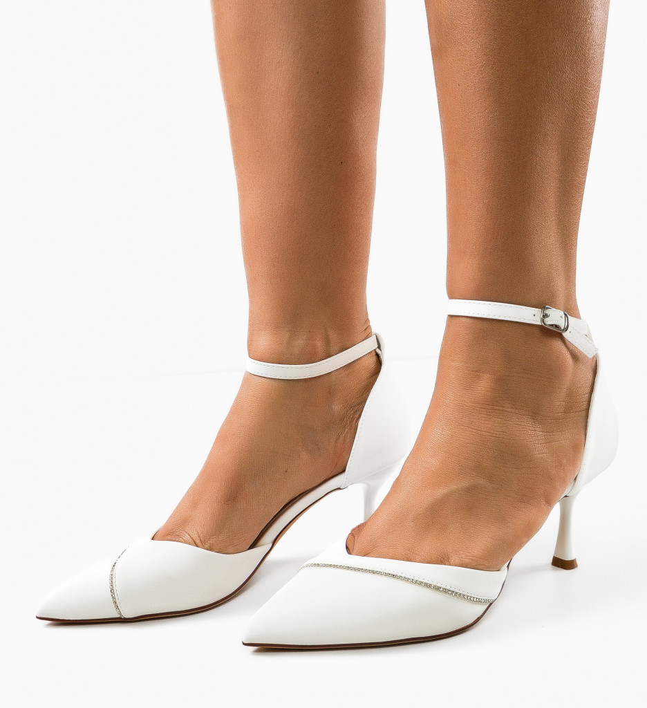 Pantofi cu toc Albi Eleganti Mei Xquic cu comanda online