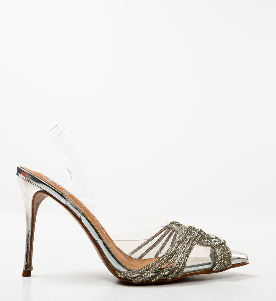 Pantofi transparenti eleganti din silicon cu toc de 10cm Argintii Trendy Tony Baly