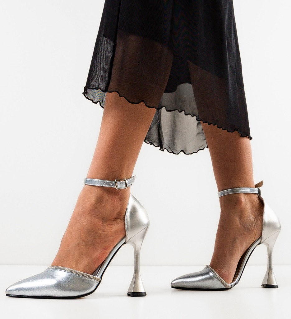 Pantofi cu toc Argintii de Seara Exist Shoes Farmeco cu comanda online