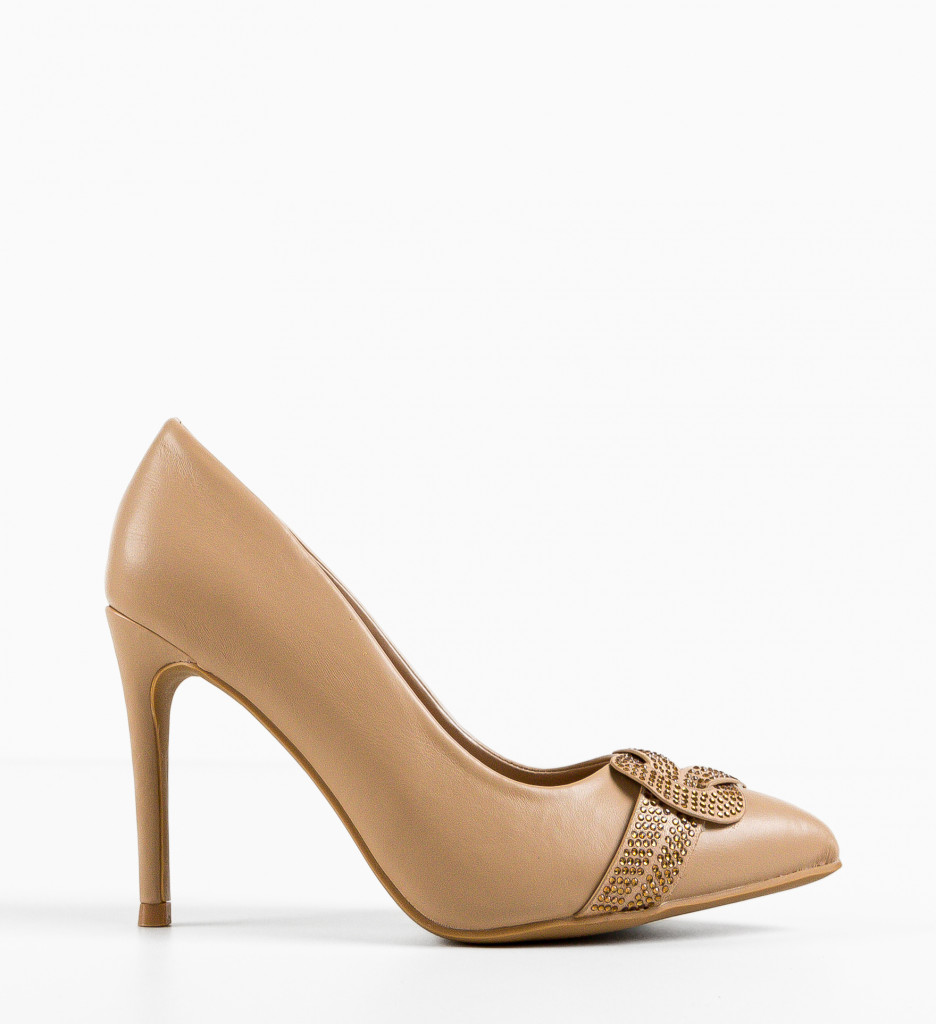 Pantofi cu toc Bej Eleganti Lulux Brown cu comanda online