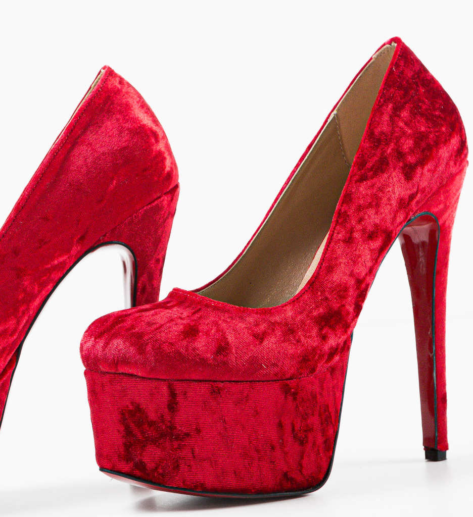 Pantofi imitatie catifea cu toc subtire de 14.5cm Rosii Confortabili Exist Shoes Amanyt