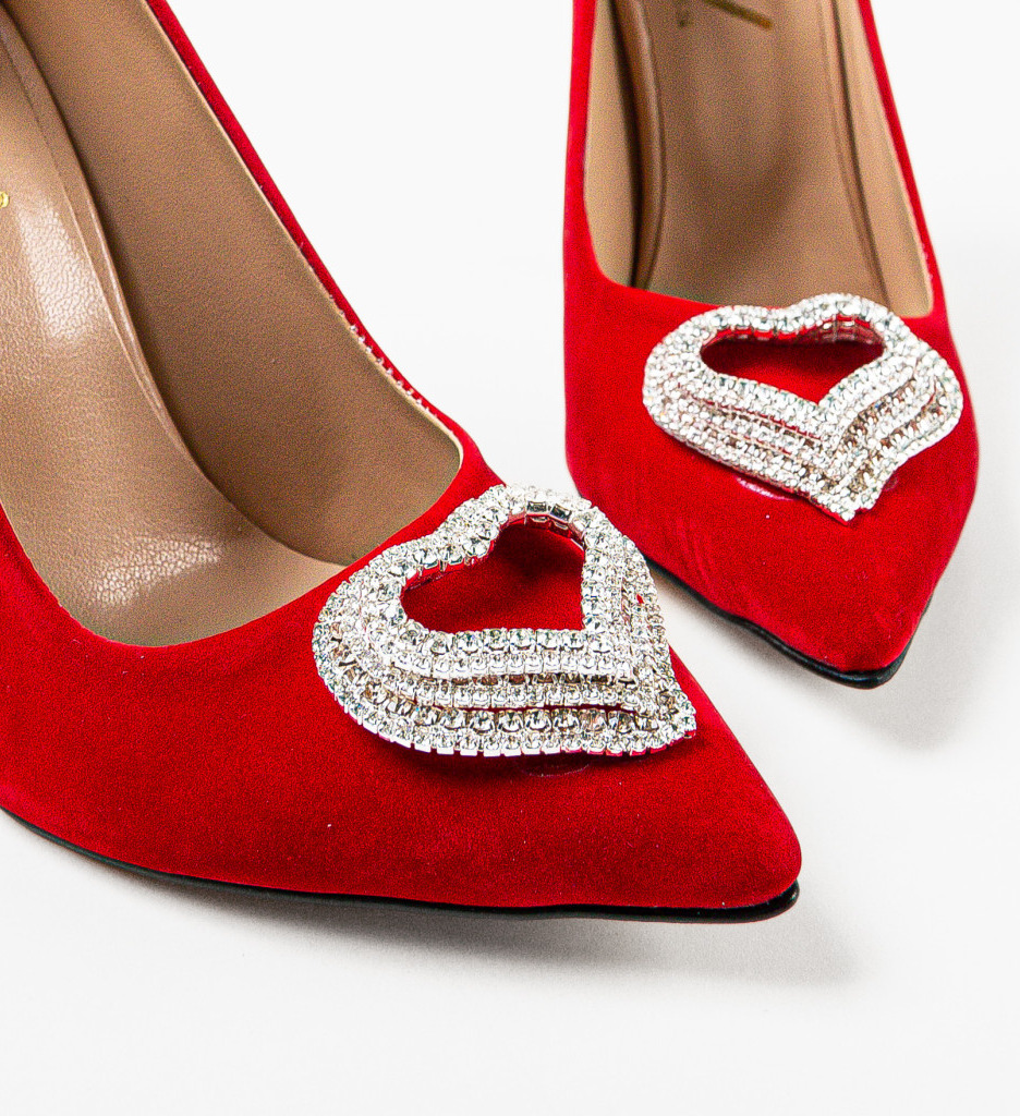 Pantofi eleganti imitatie catifea cu toc subtire de 11cm Rosii de Zi Wow Shoes Darino
