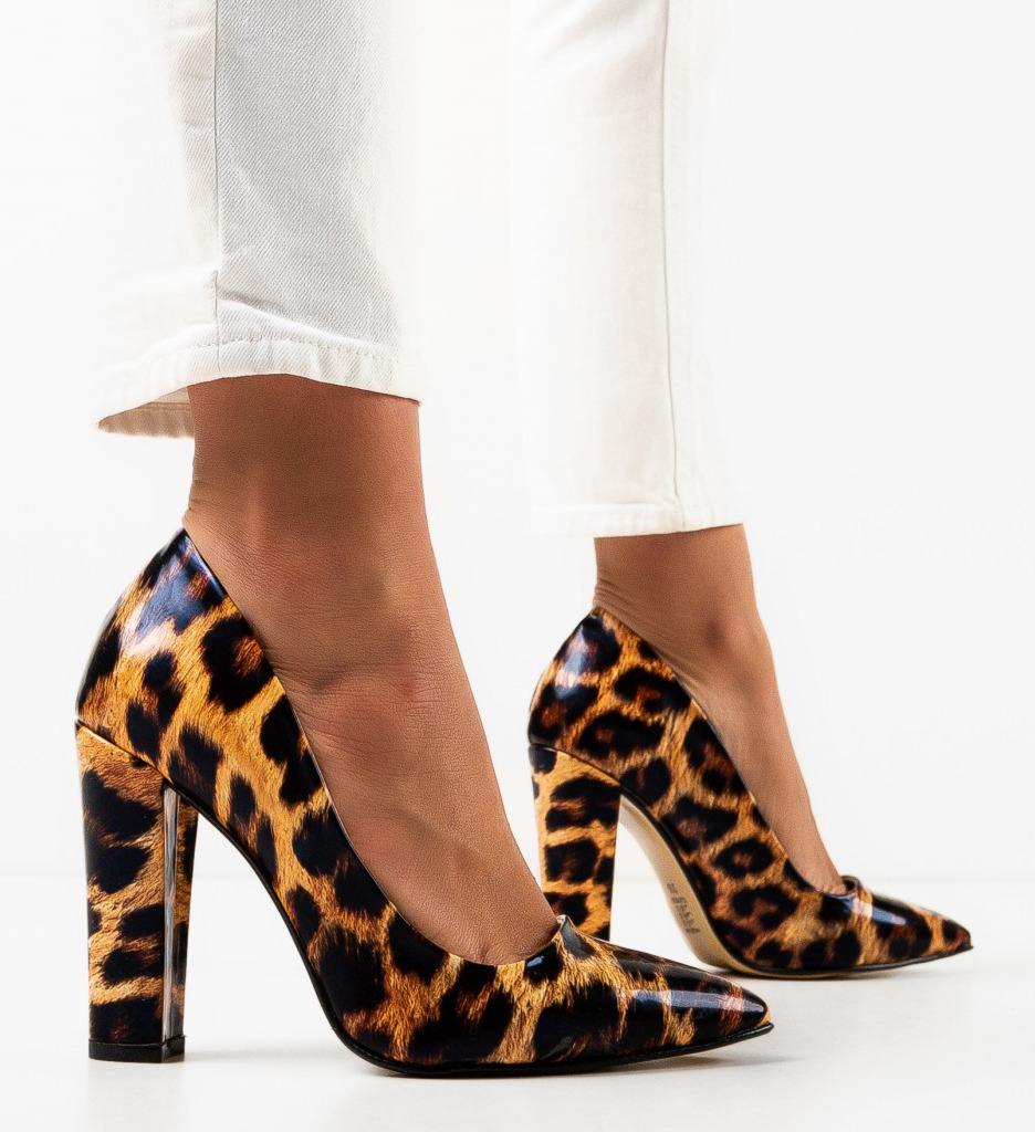 Pantofi cu toc gros de 10cm cu Imprimeu piele leopard de Zi Exist Shoes Sorca din piele eco