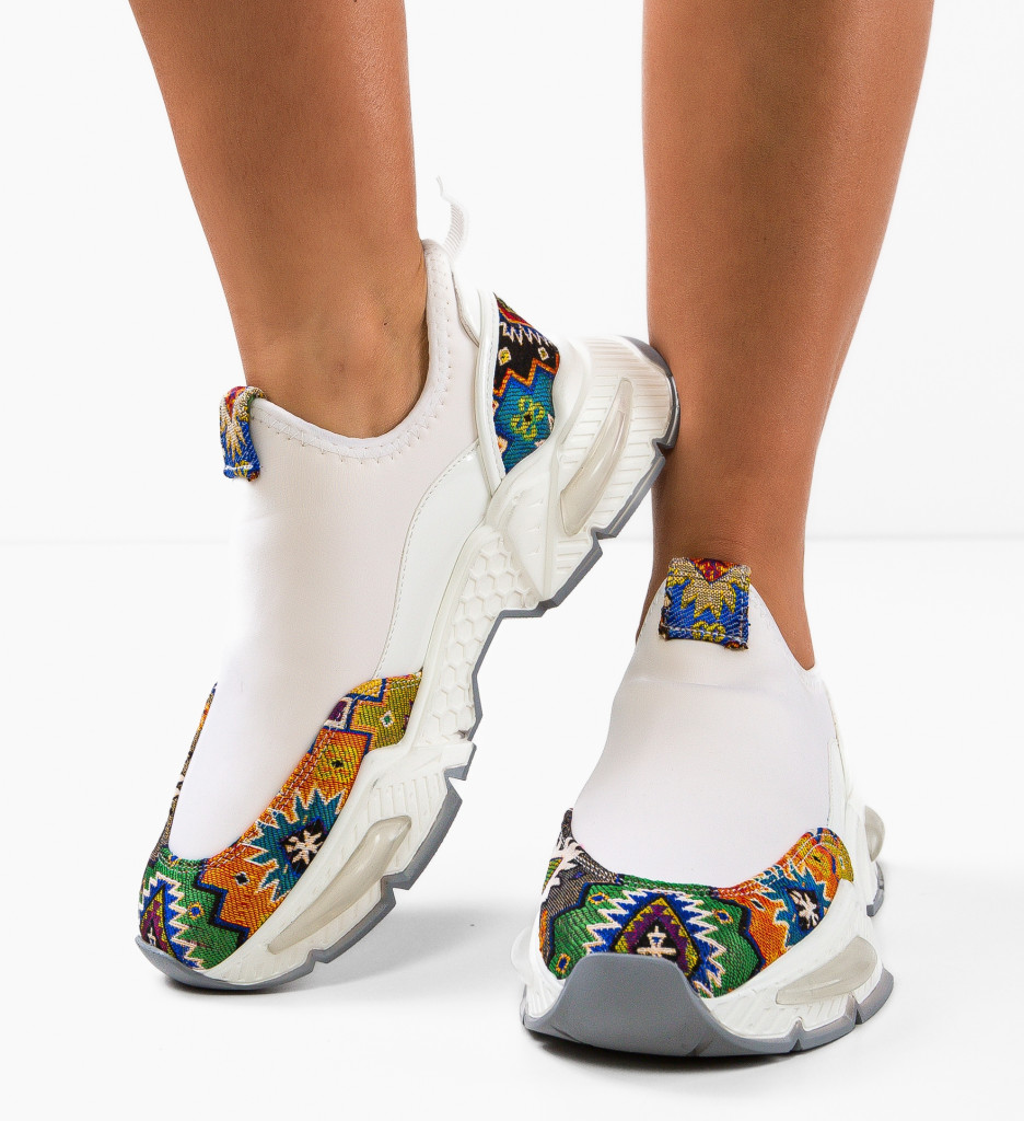 Sneakers dama elastici impermeabili din neopren Albi Trendy Wow Shoes Prata cu talpa de 7.5cm