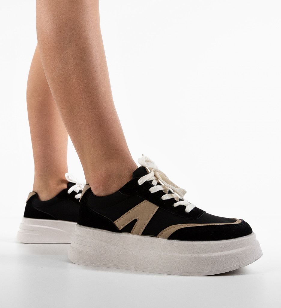 Sneakers de fete model de oras Negri Moderni Maria Passya cu platforma