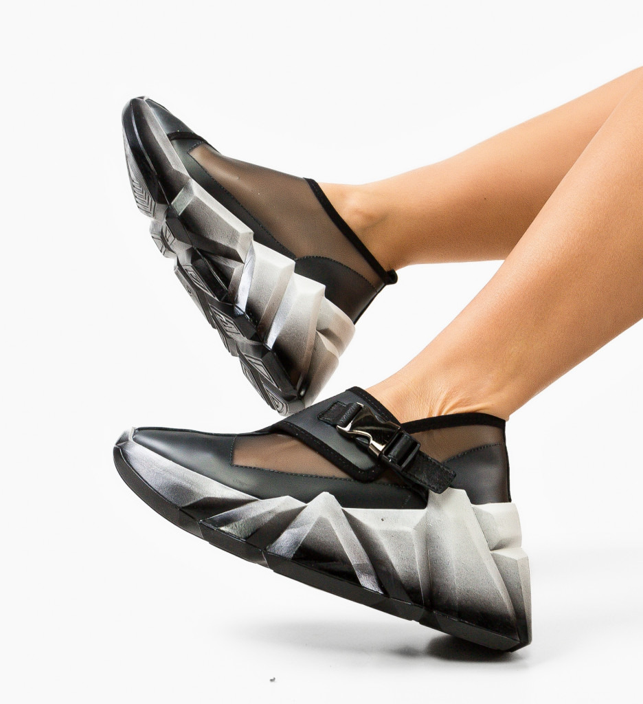 Sneakers din silicon si piele naturala gama de dama Negri Trendy Samy Stella cu platforma