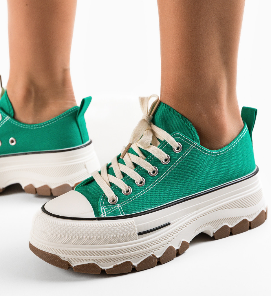 Sneakers de vara din textil dama Verzi Stilati Maria Ponce cu platforma de 5.5cm